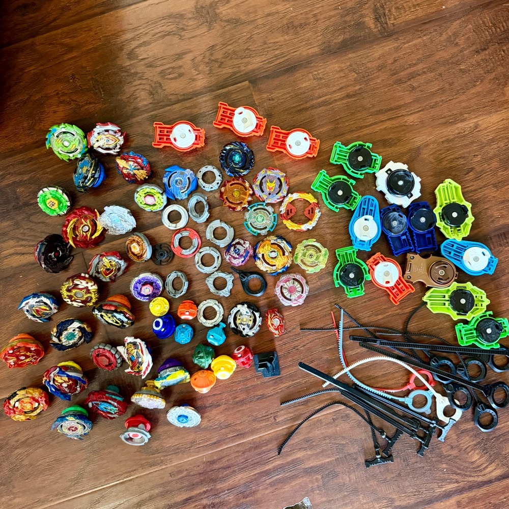 Huge Beyblade Burst Metal Fusion Lot Spinning Tops Launchers Rip Cords Set